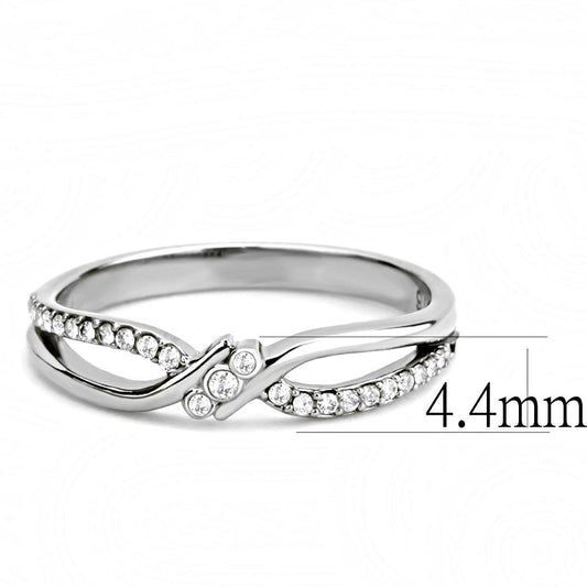 DA156 - High polished (no plating) Stainless Steel Ring with AAA Grade CZ  in Clear-1