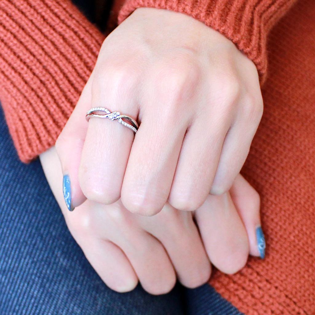 DA156 - High polished (no plating) Stainless Steel Ring with AAA Grade CZ  in Clear-4