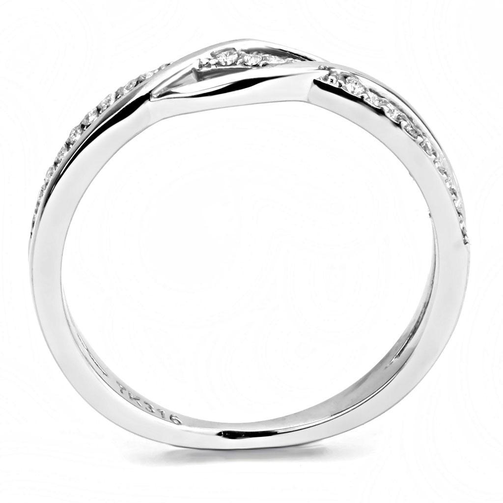 DA157 - High polished (no plating) Stainless Steel Ring with AAA Grade CZ  in Clear-2