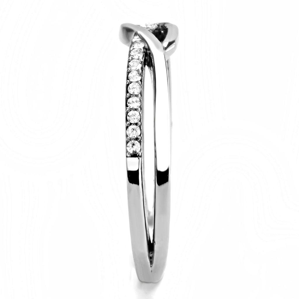 DA157 - High polished (no plating) Stainless Steel Ring with AAA Grade CZ  in Clear-3