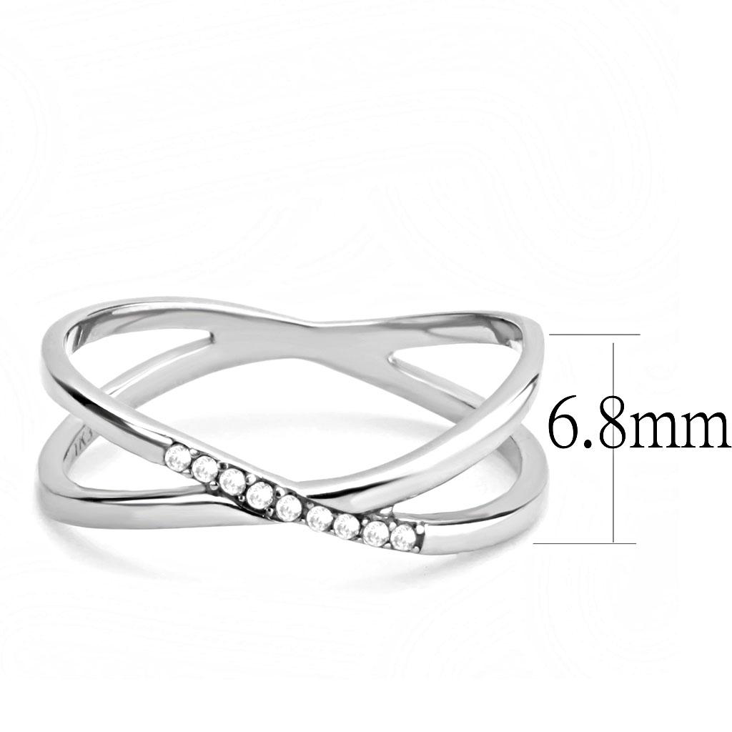 DA158 - High polished (no plating) Stainless Steel Ring with AAA Grade CZ  in Clear-1