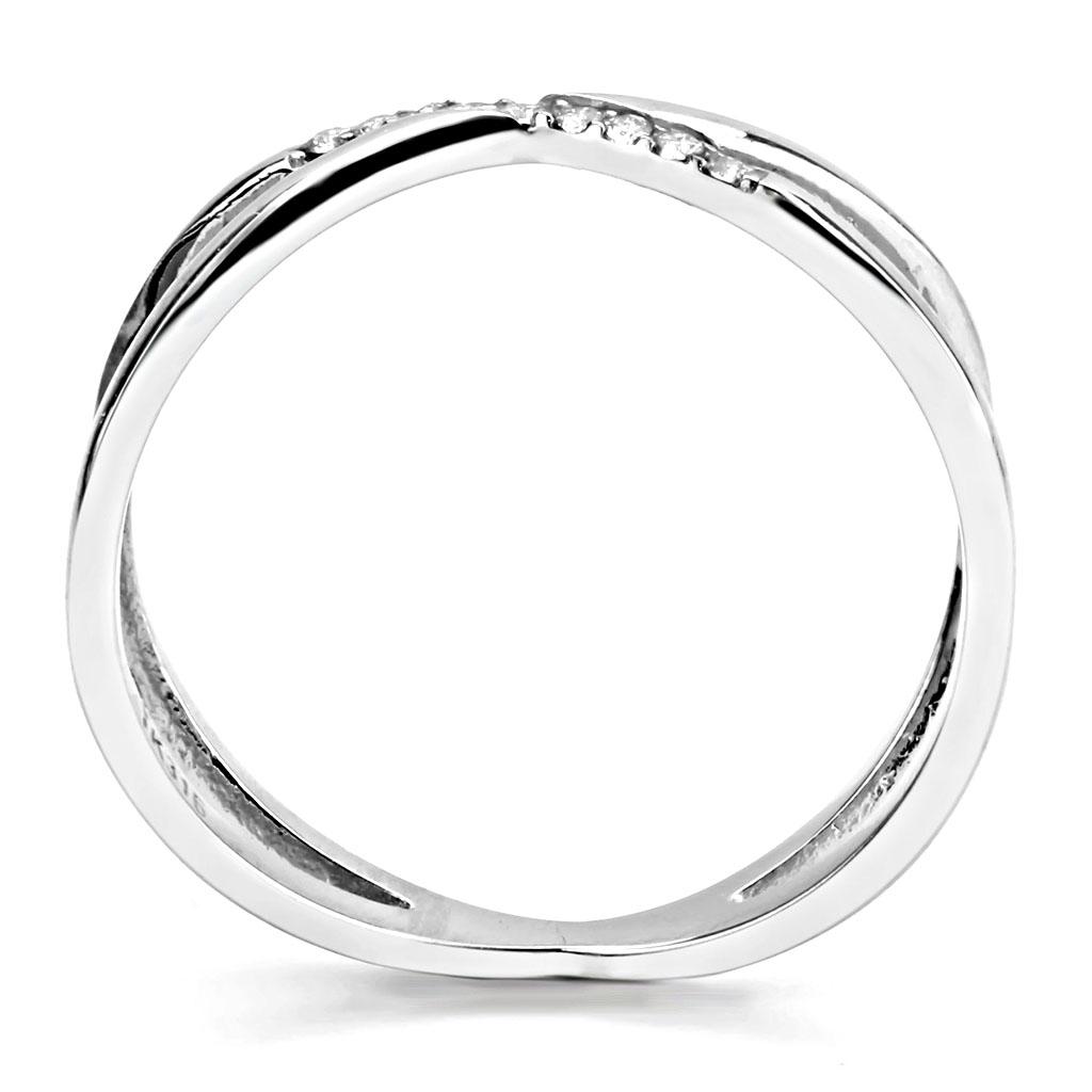 DA158 - High polished (no plating) Stainless Steel Ring with AAA Grade CZ  in Clear-2