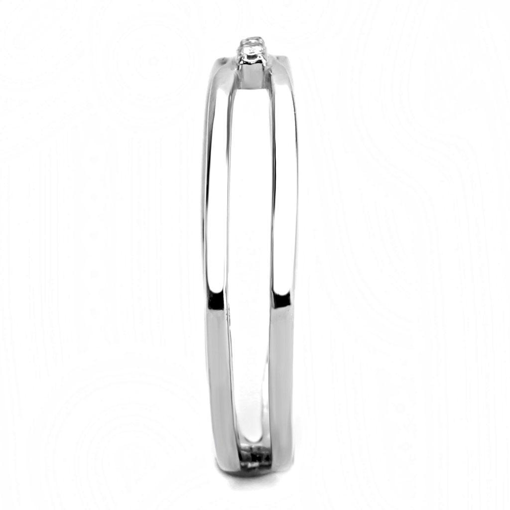 DA160 - High polished (no plating) Stainless Steel Ring with AAA Grade CZ  in Clear-3