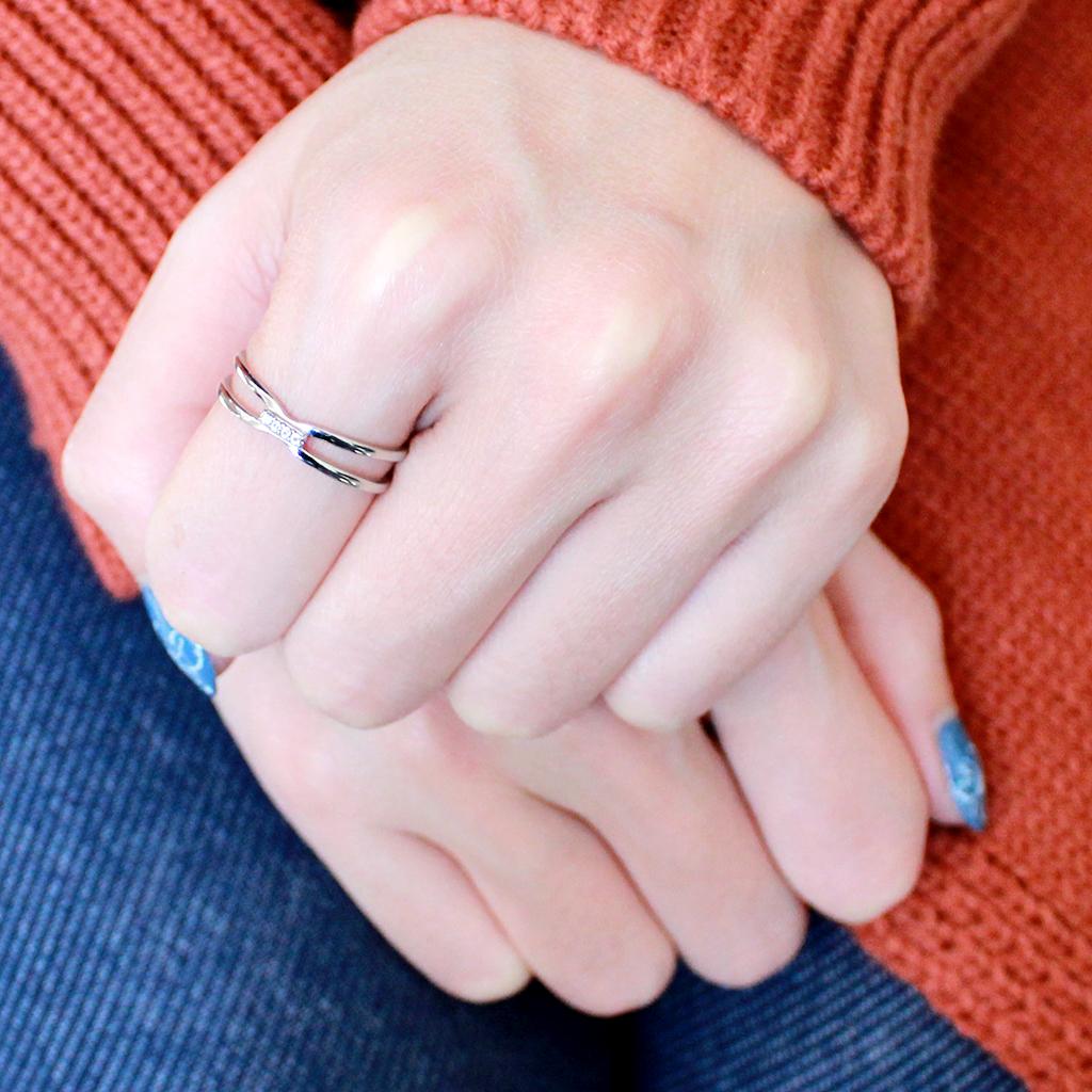 DA160 - High polished (no plating) Stainless Steel Ring with AAA Grade CZ  in Clear-4