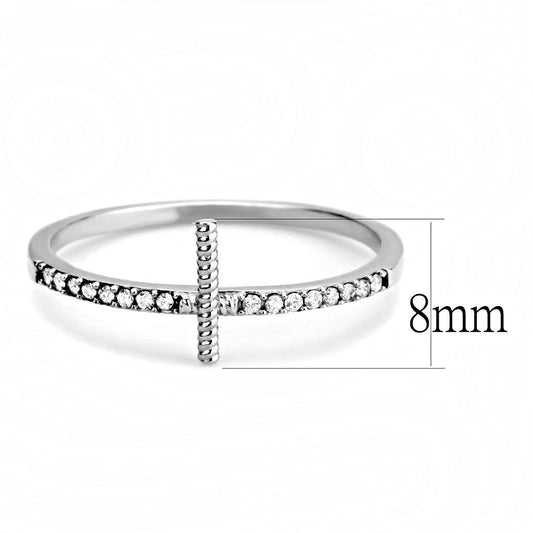 DA161 - High polished (no plating) Stainless Steel Ring with AAA Grade CZ  in Clear-1