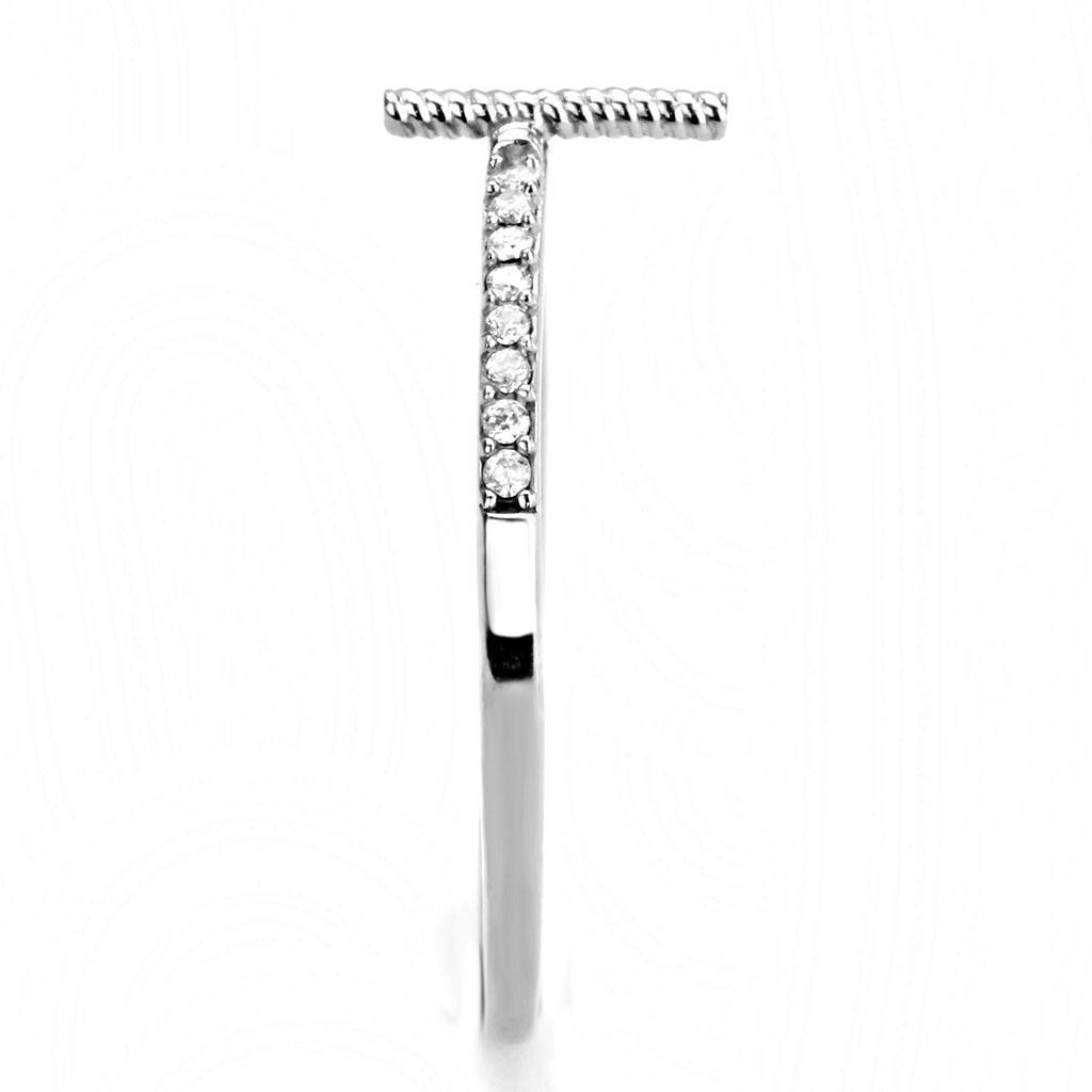 DA161 - High polished (no plating) Stainless Steel Ring with AAA Grade CZ  in Clear-3