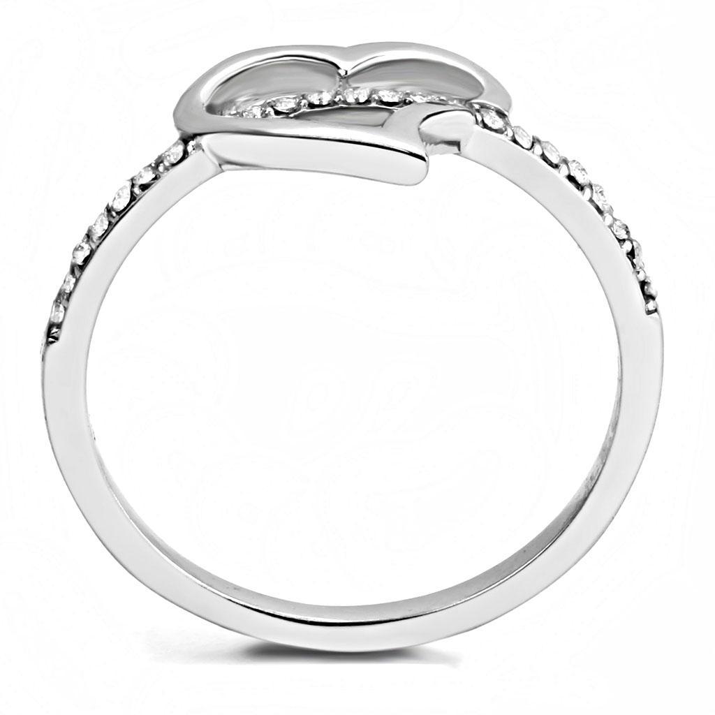 DA164 - High polished (no plating) Stainless Steel Ring with AAA Grade CZ  in Clear-2