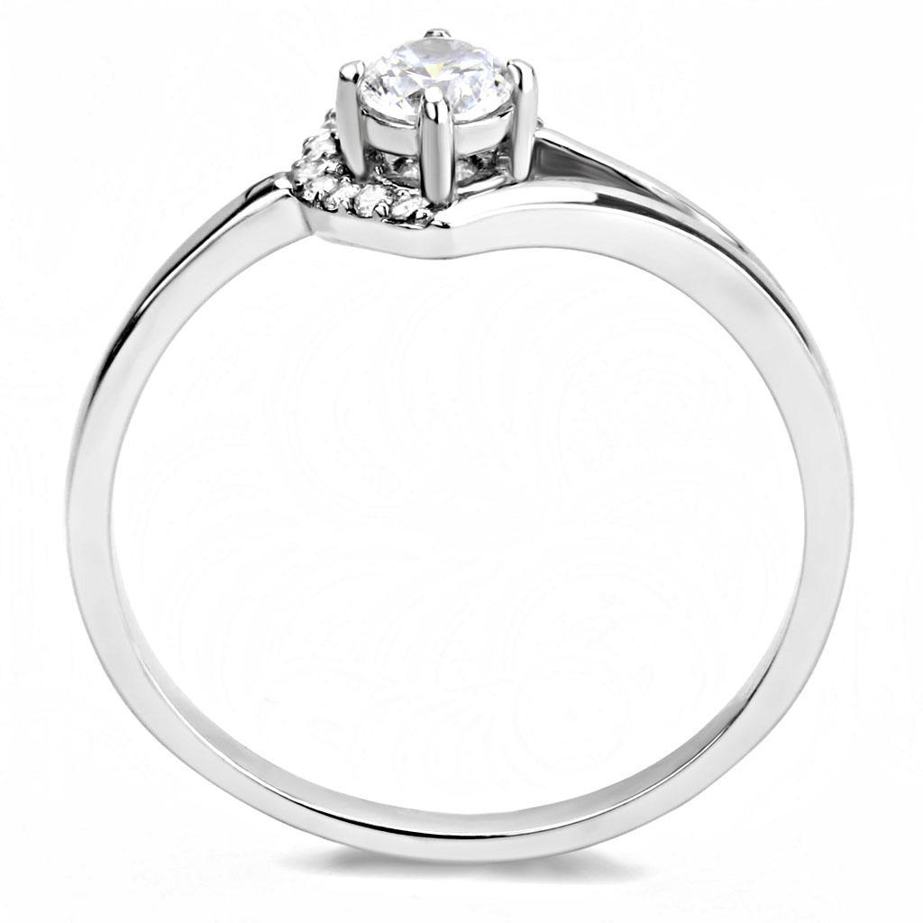 DA165 - High polished (no plating) Stainless Steel Ring with AAA Grade CZ  in Clear-2