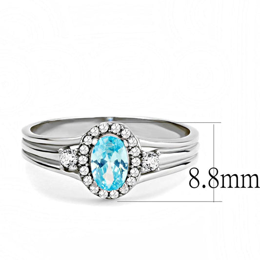DA166 - High polished (no plating) Stainless Steel Ring with AAA Grade CZ  in Sea Blue-1