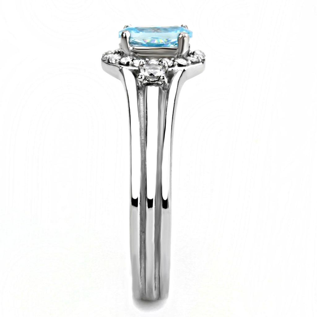 DA166 - High polished (no plating) Stainless Steel Ring with AAA Grade CZ  in Sea Blue-3