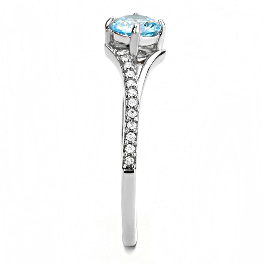 DA167 - High polished (no plating) Stainless Steel Ring with AAA Grade CZ  in Sea Blue-3