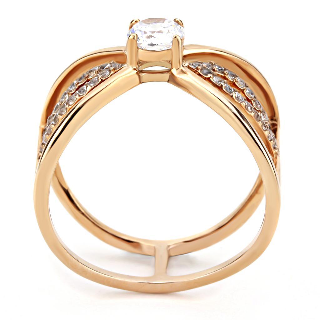 DA169 - IP Rose Gold(Ion Plating) Stainless Steel Ring with AAA Grade CZ  in Clear-2