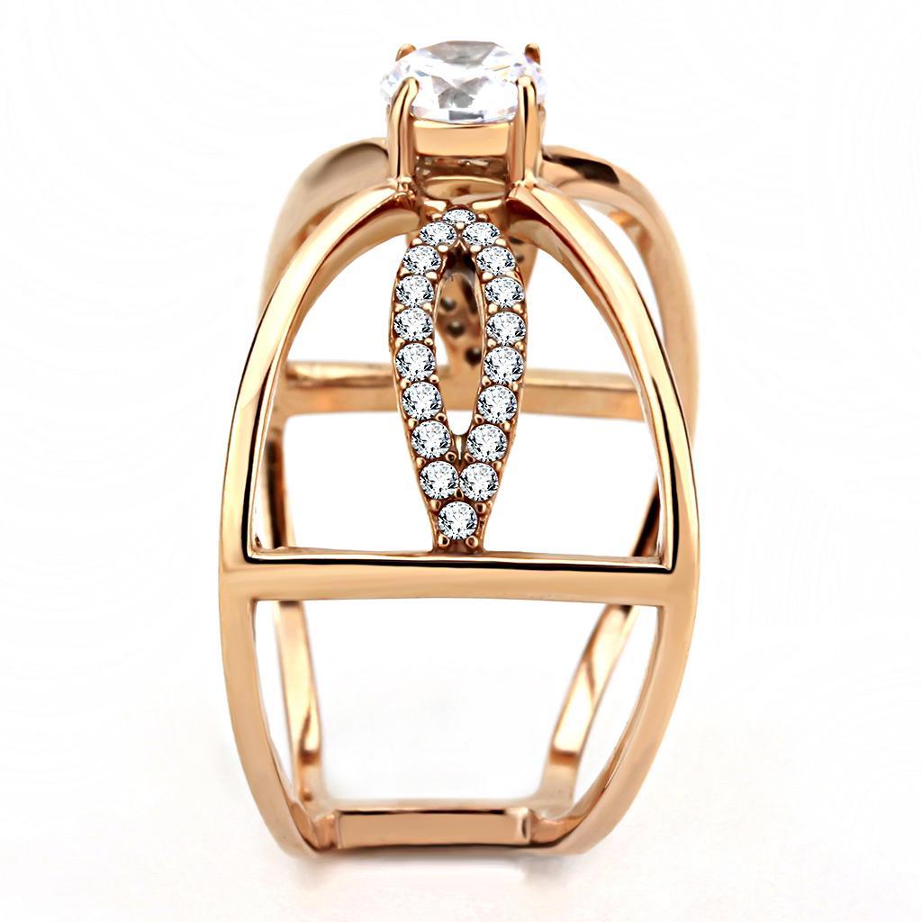 DA169 - IP Rose Gold(Ion Plating) Stainless Steel Ring with AAA Grade CZ  in Clear-3