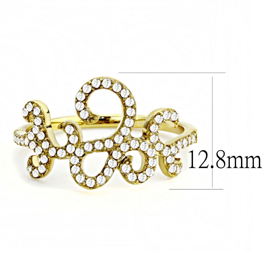 DA170 - IP Gold(Ion Plating) Stainless Steel Ring with AAA Grade CZ  in Clear-1