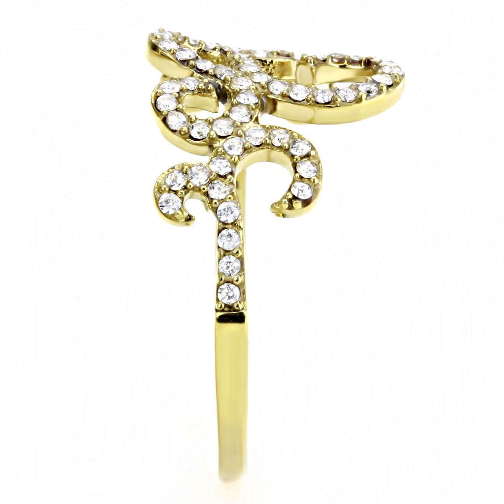 DA170 - IP Gold(Ion Plating) Stainless Steel Ring with AAA Grade CZ  in Clear-3