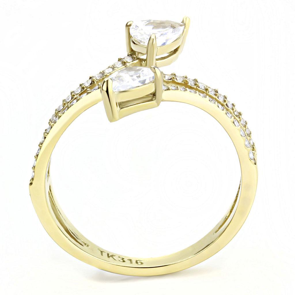 DA171 - IP Gold(Ion Plating) Stainless Steel Ring with AAA Grade CZ  in Clear-2