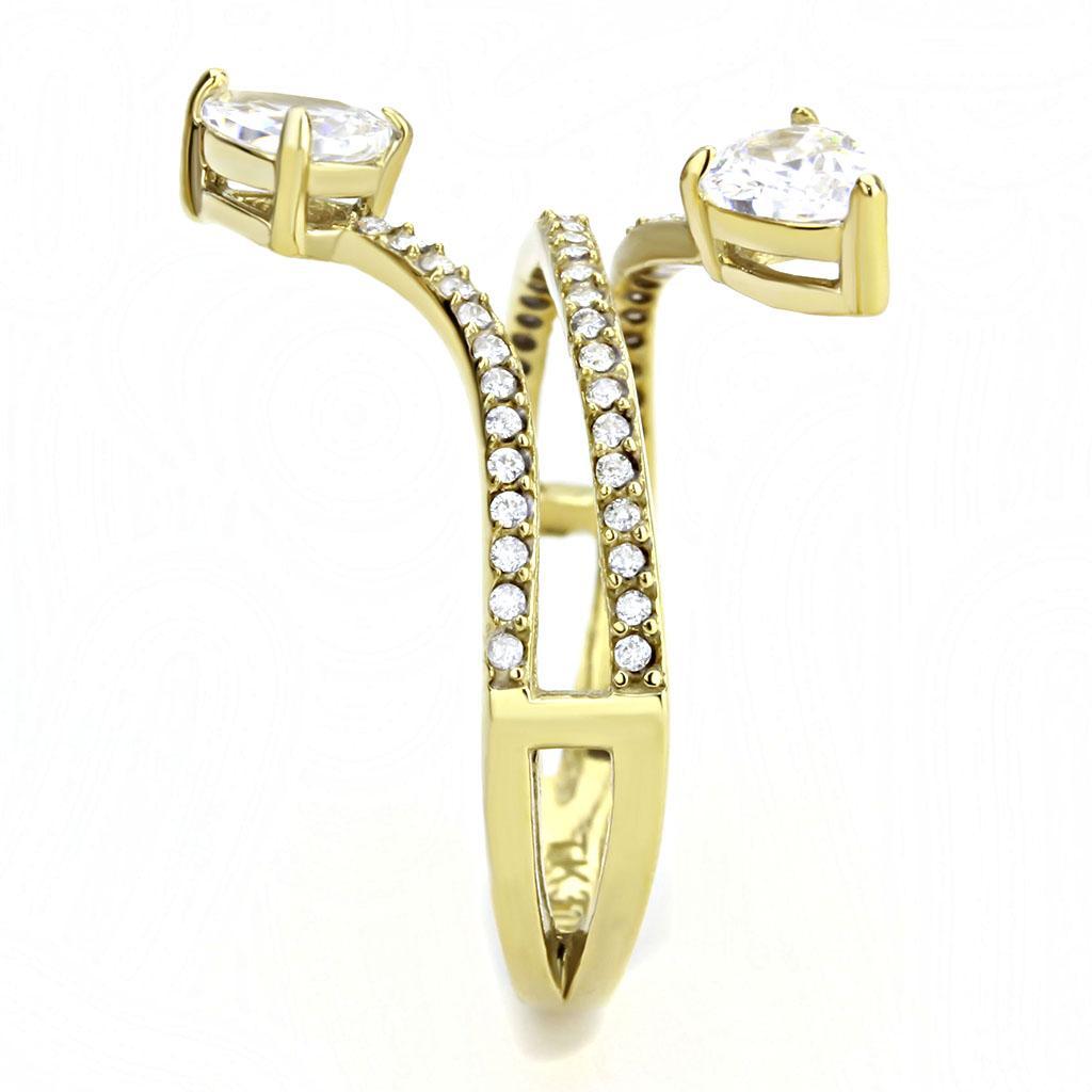 DA171 - IP Gold(Ion Plating) Stainless Steel Ring with AAA Grade CZ  in Clear-3