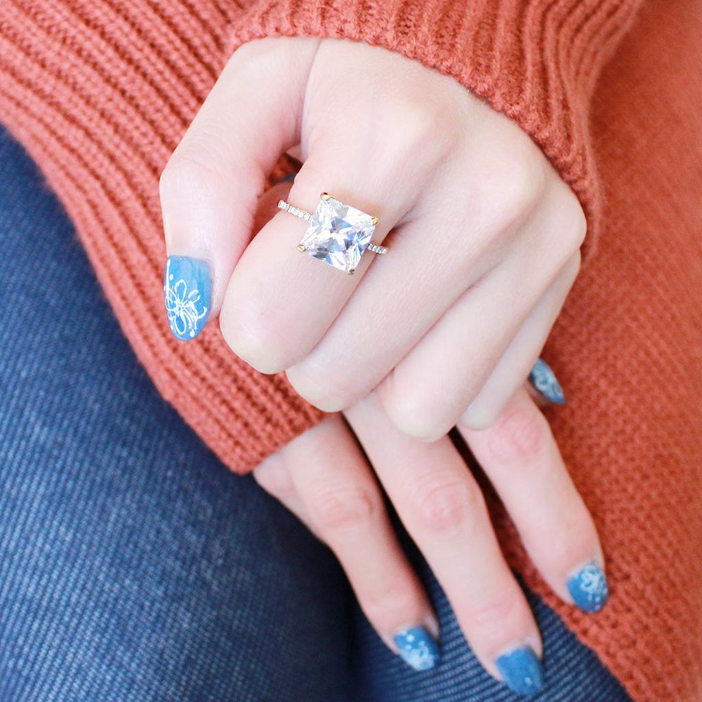 DA172 - IP Gold(Ion Plating) Stainless Steel Ring with AAA Grade CZ  in Clear-4