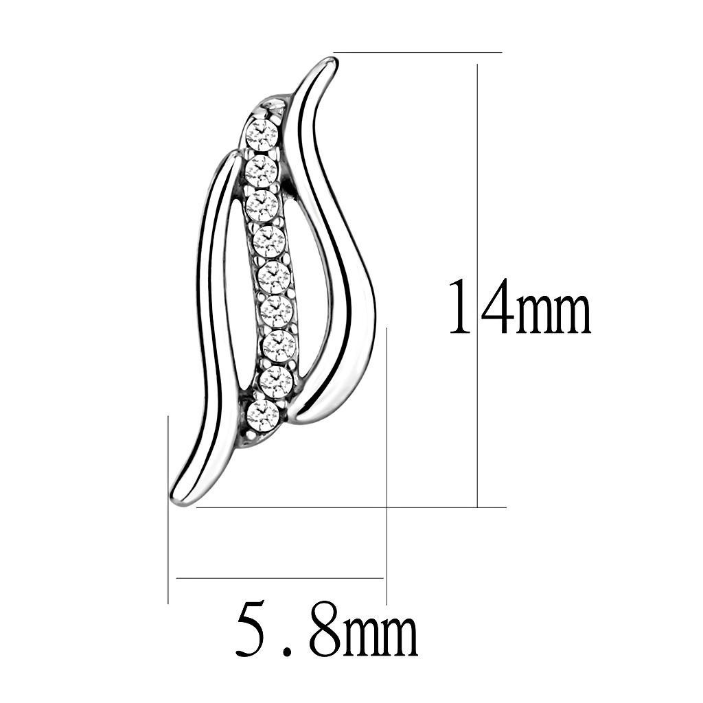 DA175 - High polished (no plating) Stainless Steel Earrings with AAA Grade CZ  in Clear-1