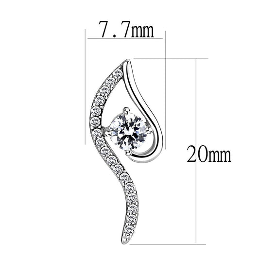 DA177 - High polished (no plating) Stainless Steel Earrings with AAA Grade CZ  in Clear-1