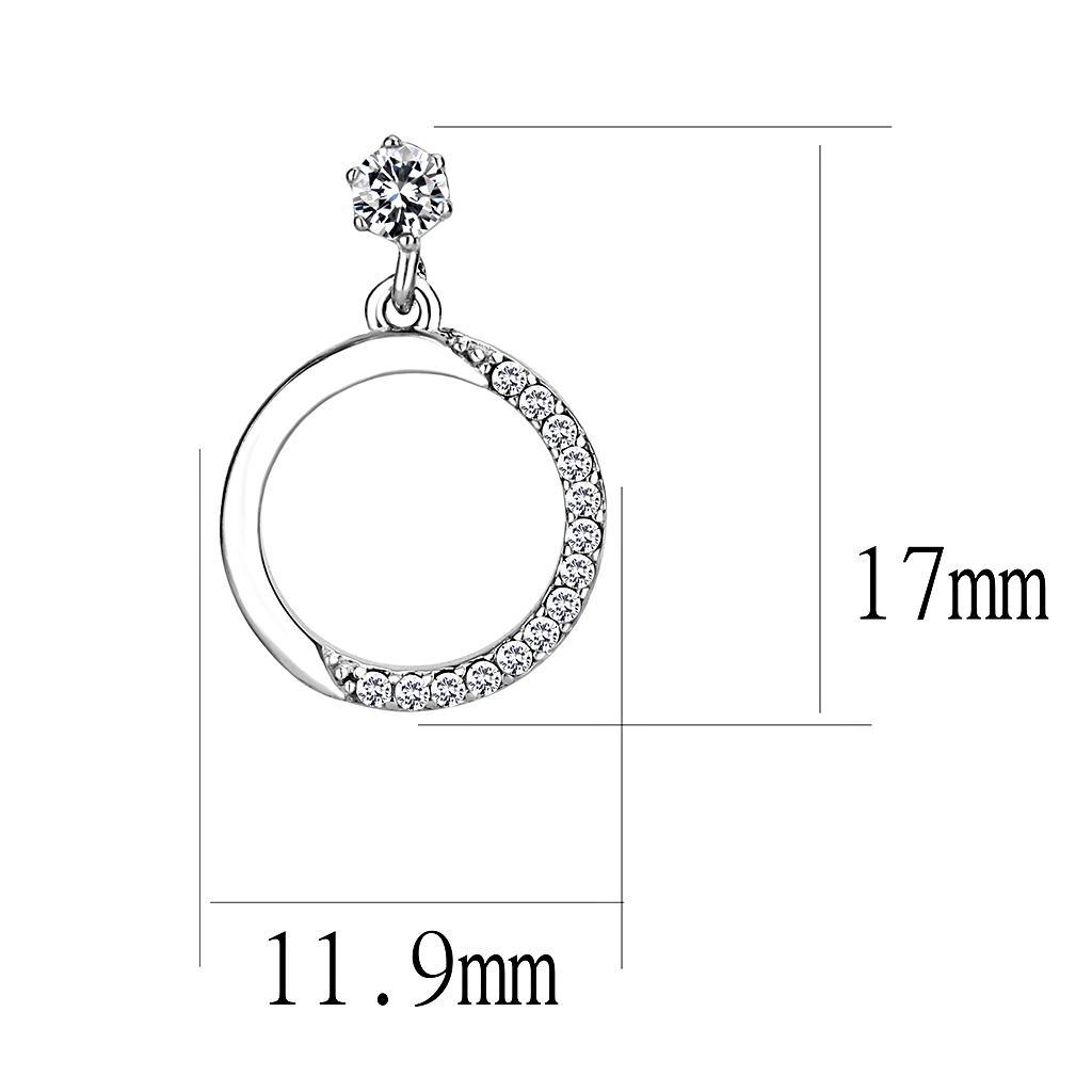 DA180 - High polished (no plating) Stainless Steel Earrings with AAA Grade CZ  in Clear-1