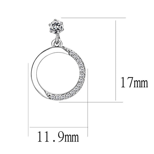 DA180 - High polished (no plating) Stainless Steel Earrings with AAA Grade CZ  in Clear-1