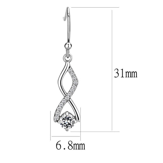 DA181 - High polished (no plating) Stainless Steel Earrings with AAA Grade CZ  in Clear-1