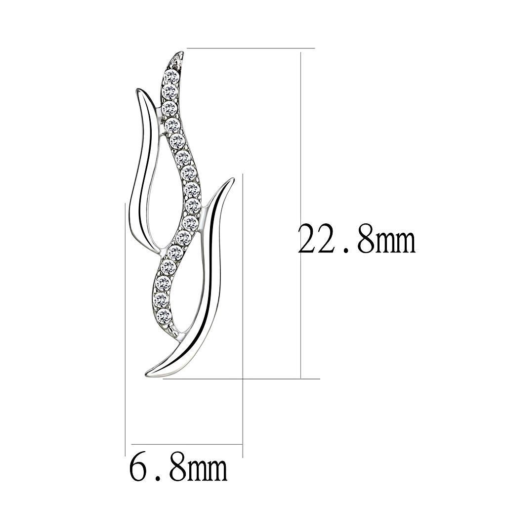 DA182 - High polished (no plating) Stainless Steel Earrings with AAA Grade CZ  in Clear-1