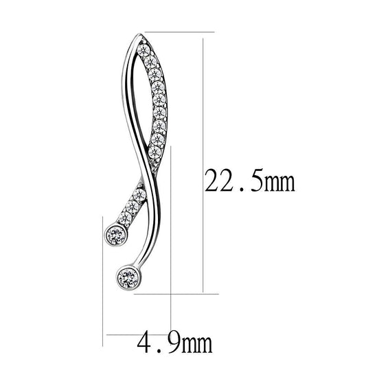 DA184 - High polished (no plating) Stainless Steel Earrings with AAA Grade CZ  in Clear-1