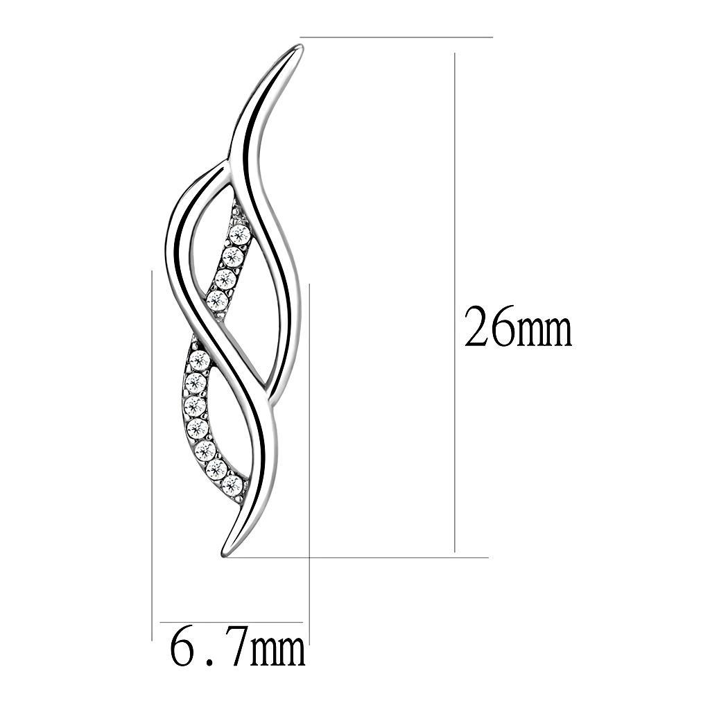 DA187 - High polished (no plating) Stainless Steel Earrings with AAA Grade CZ  in Clear-1