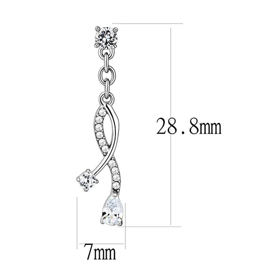 DA190 - High polished (no plating) Stainless Steel Earrings with AAA Grade CZ  in Clear-1