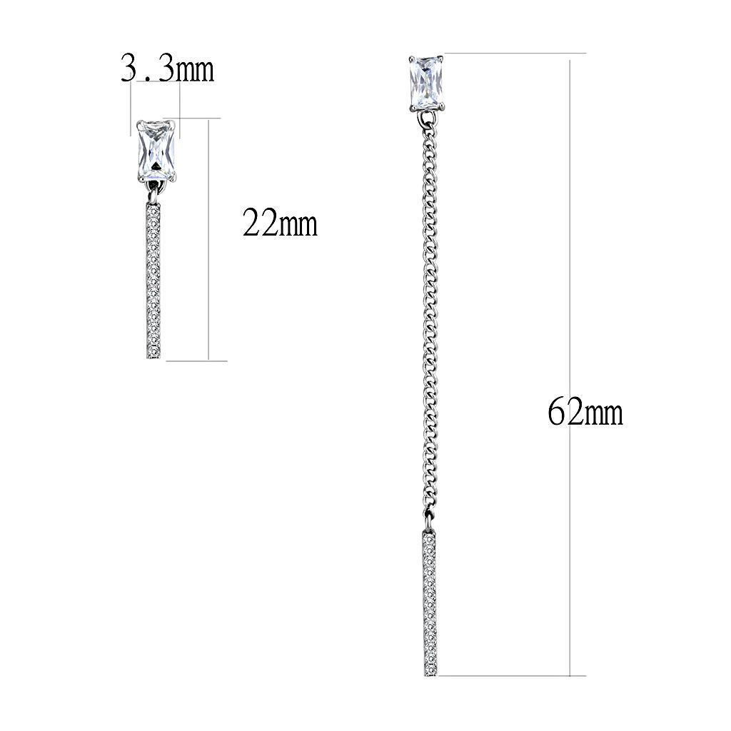 DA202 - High polished (no plating) Stainless Steel Earrings with AAA Grade CZ  in Clear-1