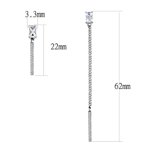 DA202 - High polished (no plating) Stainless Steel Earrings with AAA Grade CZ  in Clear-1