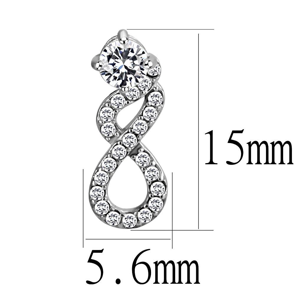 DA203 - High polished (no plating) Stainless Steel Earrings with AAA Grade CZ  in Clear-1