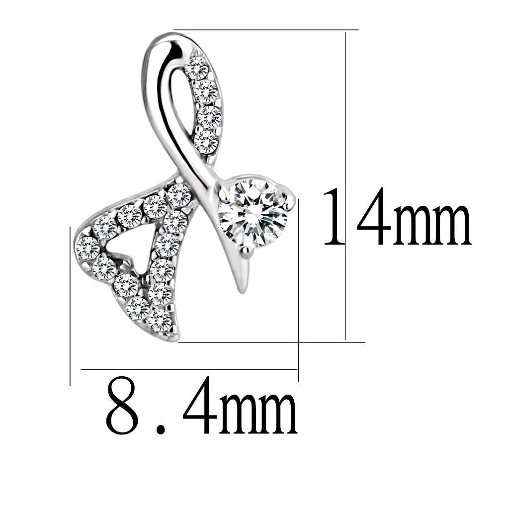 DA204 - High polished (no plating) Stainless Steel Earrings with AAA Grade CZ  in Clear-1
