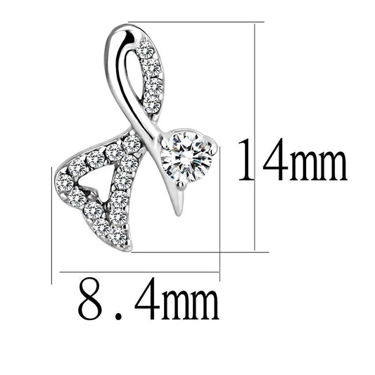 DA204 - High polished (no plating) Stainless Steel Earrings with AAA Grade CZ  in Clear-1