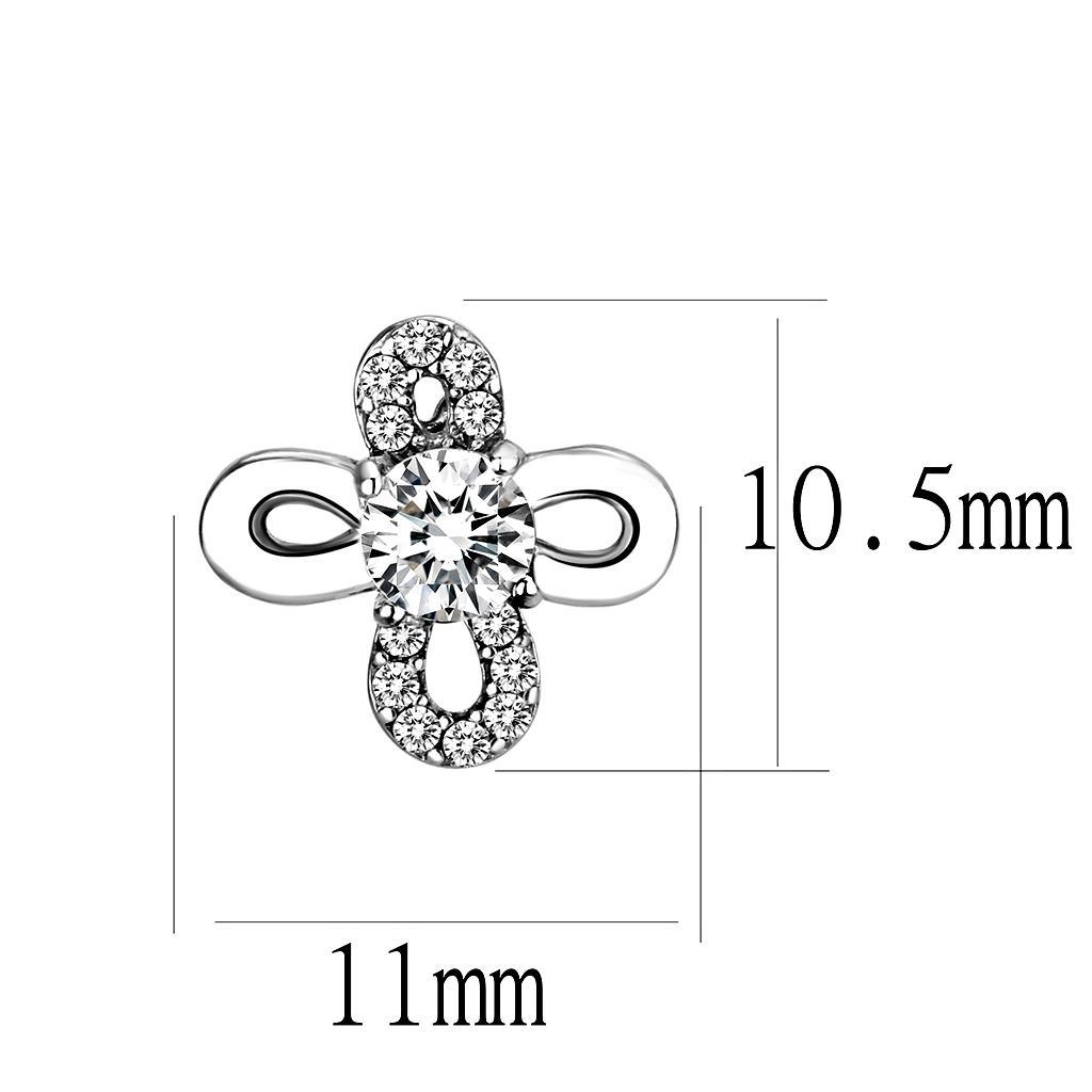 DA206 - High polished (no plating) Stainless Steel Earrings with AAA Grade CZ  in Clear-1