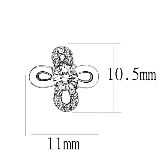 DA206 - High polished (no plating) Stainless Steel Earrings with AAA Grade CZ  in Clear-1