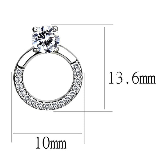 DA208 - High polished (no plating) Stainless Steel Earrings with AAA Grade CZ  in Clear-1