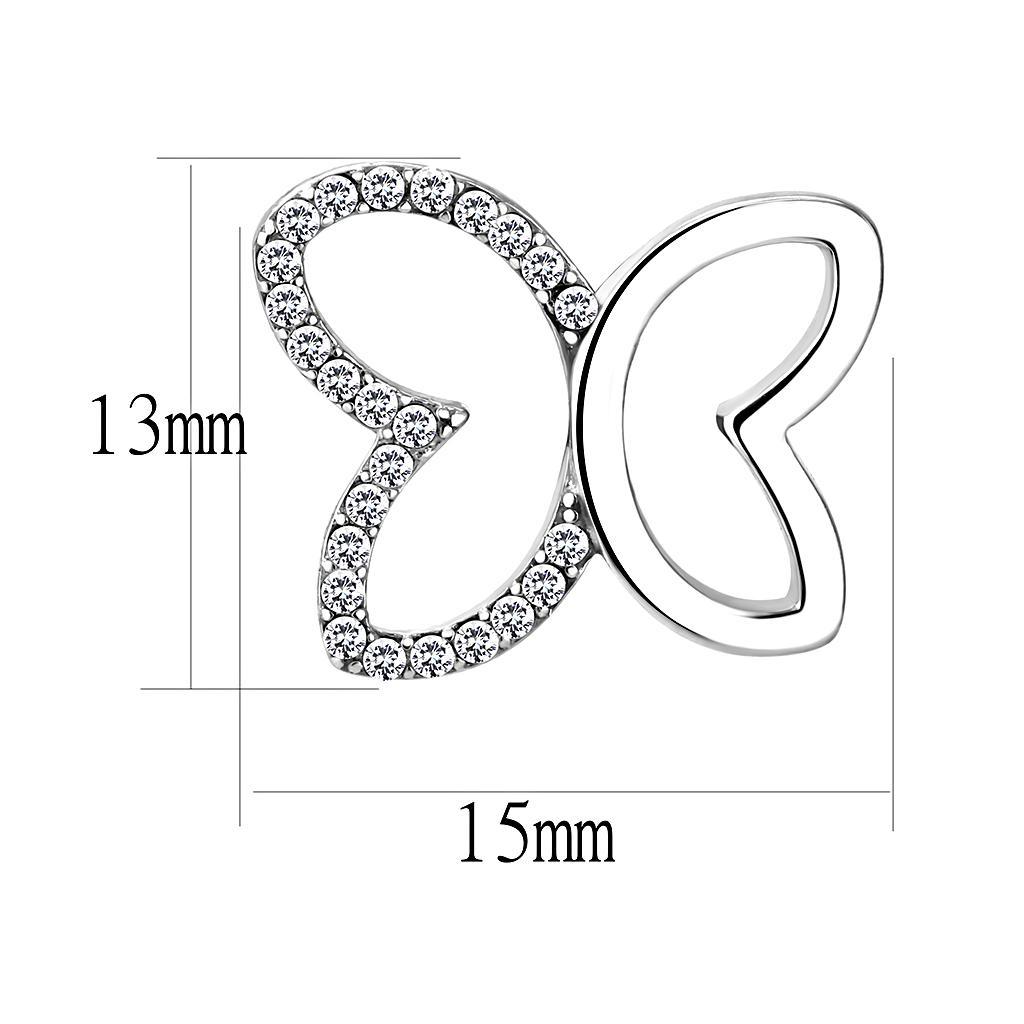 DA209 - High polished (no plating) Stainless Steel Earrings with AAA Grade CZ  in Clear-1