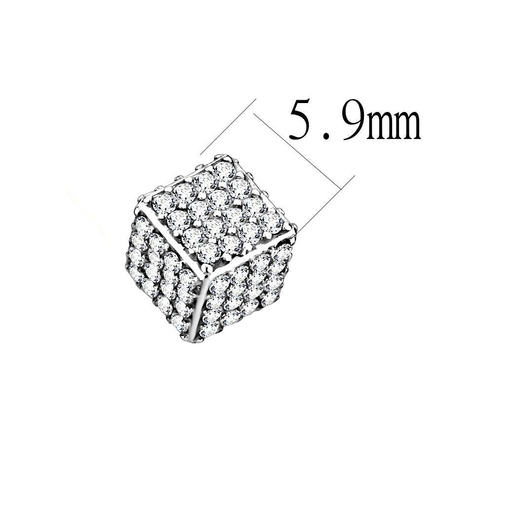DA213 - High polished (no plating) Stainless Steel Earrings with AAA Grade CZ  in Clear-1