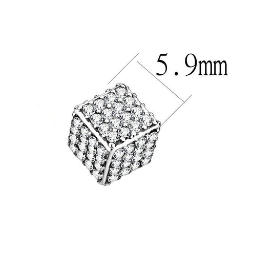 DA213 - High polished (no plating) Stainless Steel Earrings with AAA Grade CZ  in Clear-1