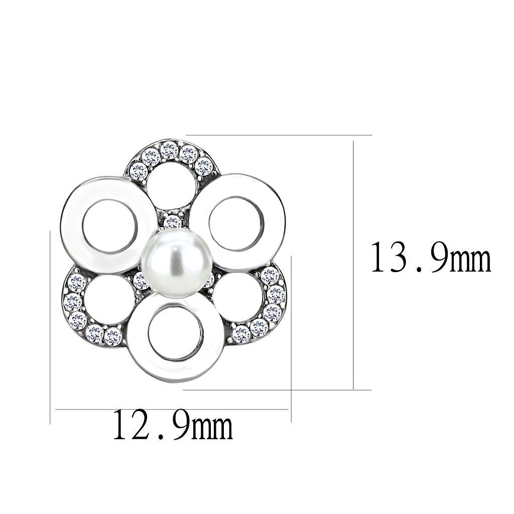DA214 - High polished (no plating) Stainless Steel Earrings with Synthetic Pearl in White-1