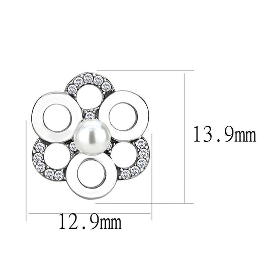 DA214 - High polished (no plating) Stainless Steel Earrings with Synthetic Pearl in White-1