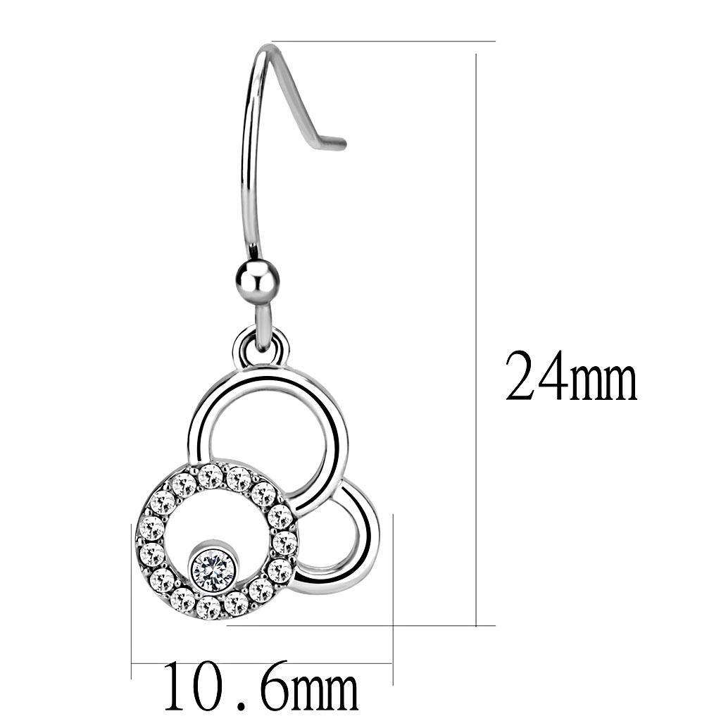 DA215 - High polished (no plating) Stainless Steel Earrings with AAA Grade CZ  in Clear-1