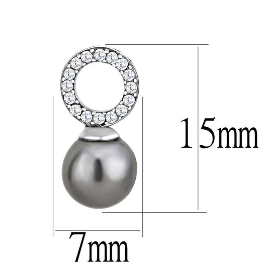 DA221 - High polished (no plating) Stainless Steel Earrings with Synthetic Pearl in Gray-1