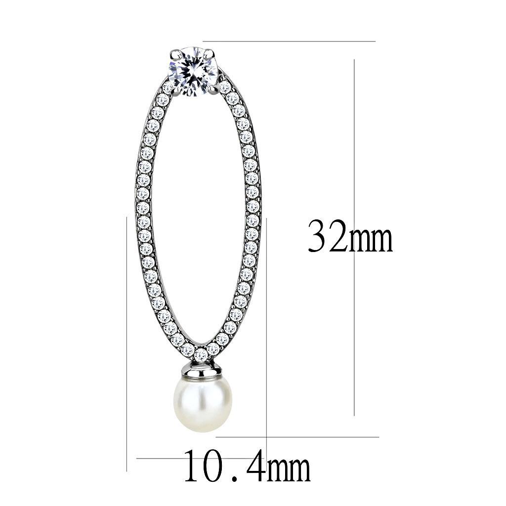DA223 - High polished (no plating) Stainless Steel Earrings with Synthetic Pearl in White-1