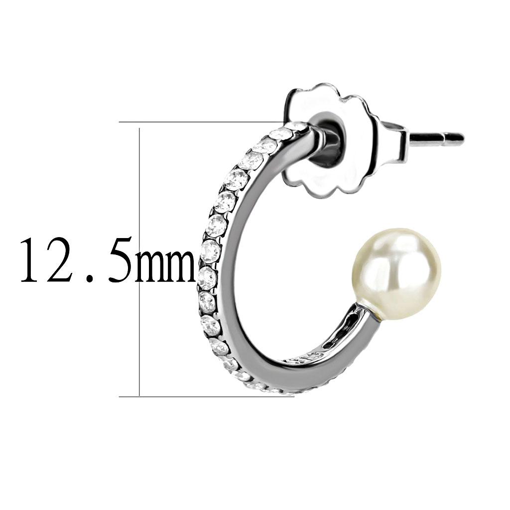 DA224 - High polished (no plating) Stainless Steel Earrings with Synthetic Pearl in White-1