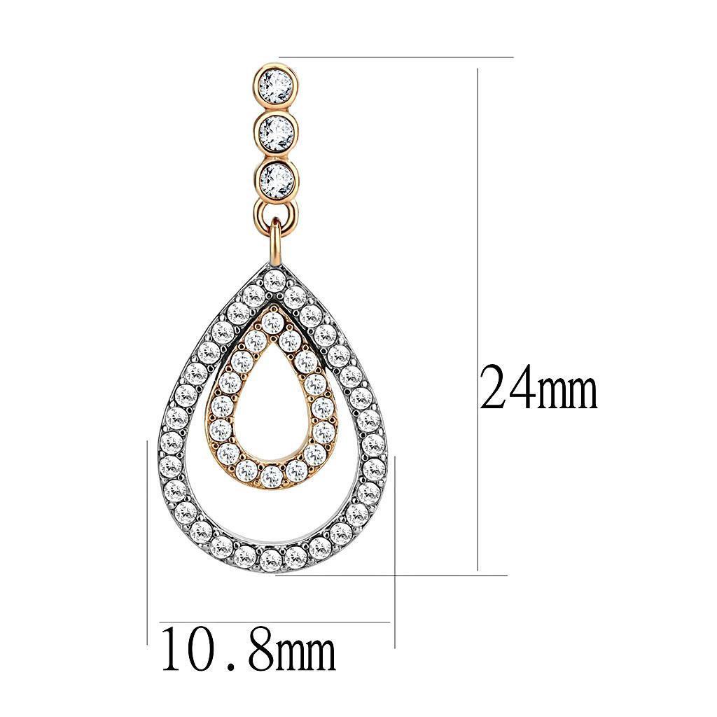 DA227 - Two-Tone IP Rose Gold Stainless Steel Earrings with AAA Grade CZ  in Clear-1