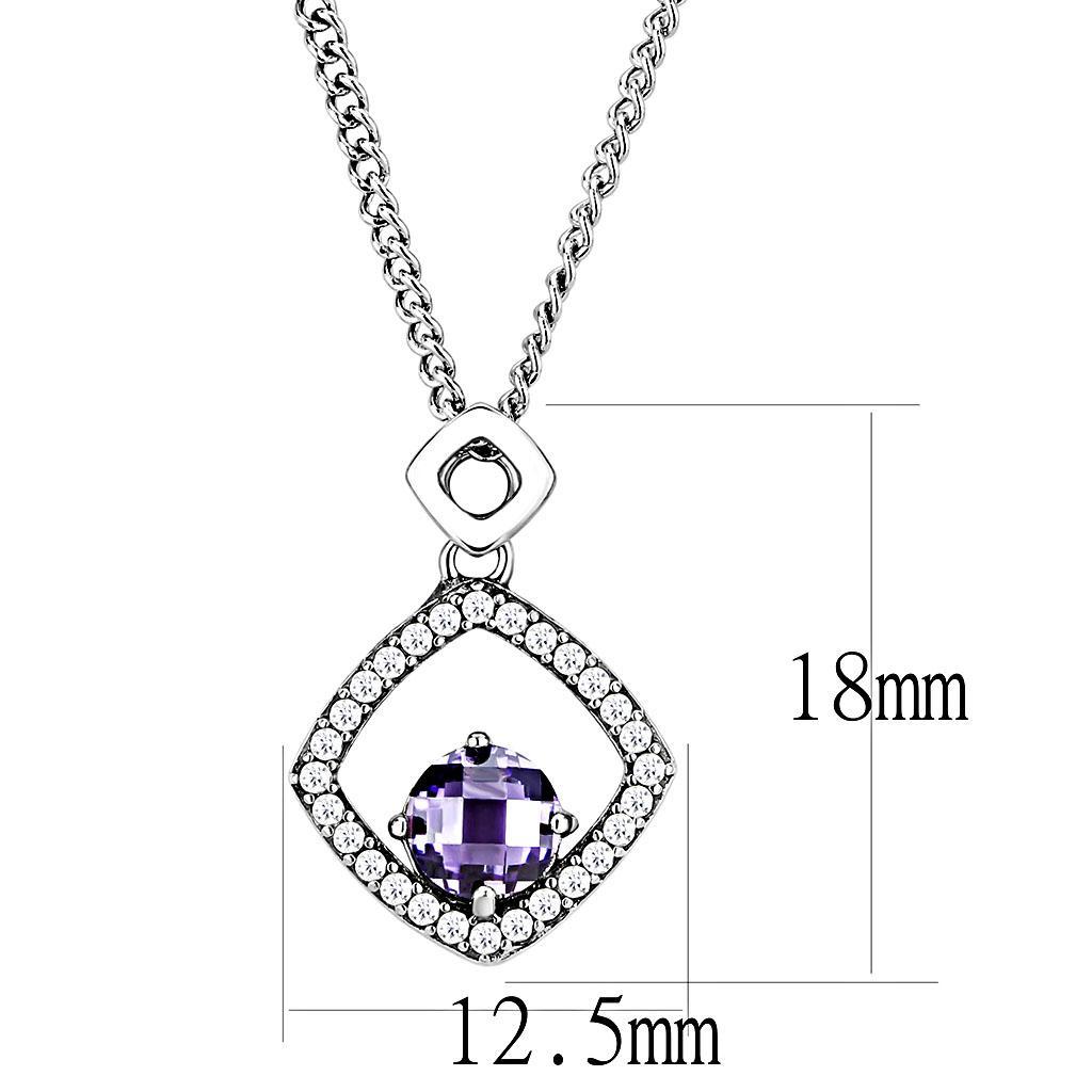 DA229 - High polished (no plating) Stainless Steel Chain Pendant with AAA Grade CZ  in Amethyst-1